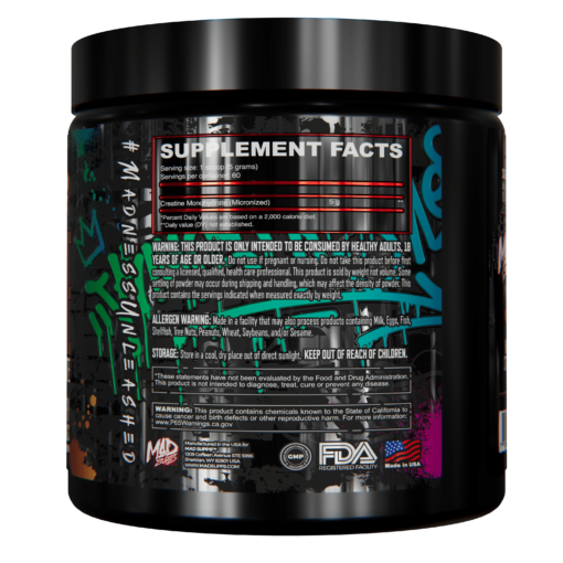 Mad Supps creatine monohydrate supplement facts