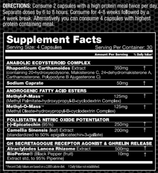 MassMax supplement facts