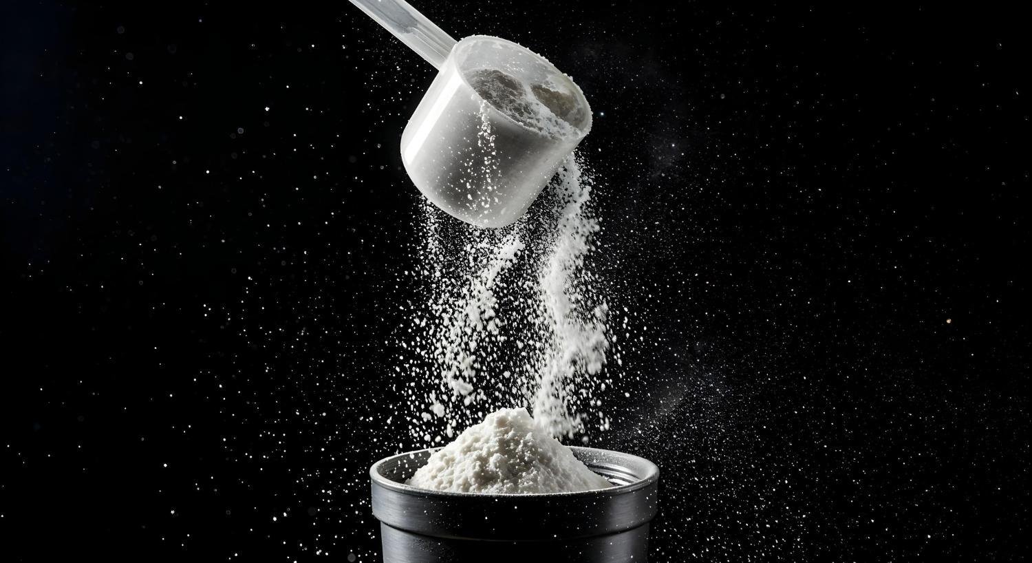 Scoop pouring creatine into container